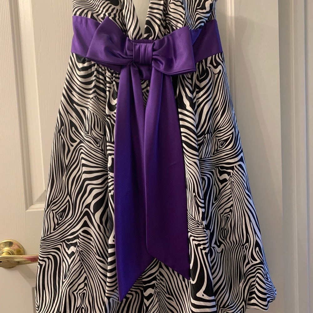 Jessica McClintock Black and White Zebra Skirt with Purple Bow